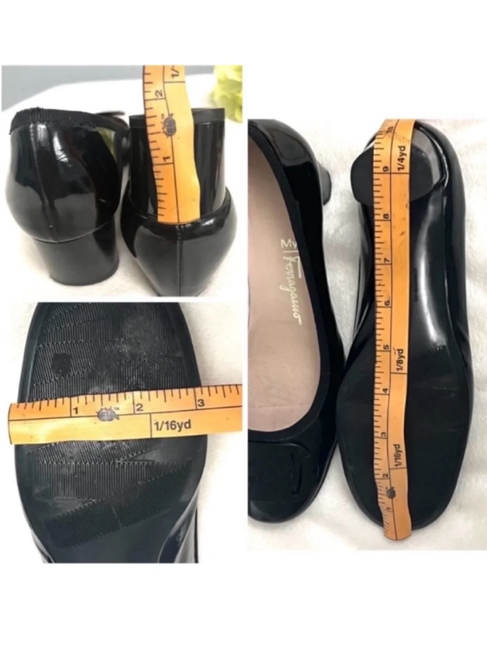 Salvatore Ferragamo My Charme Black Patent Vara Logo Ballet Flats Size 7B